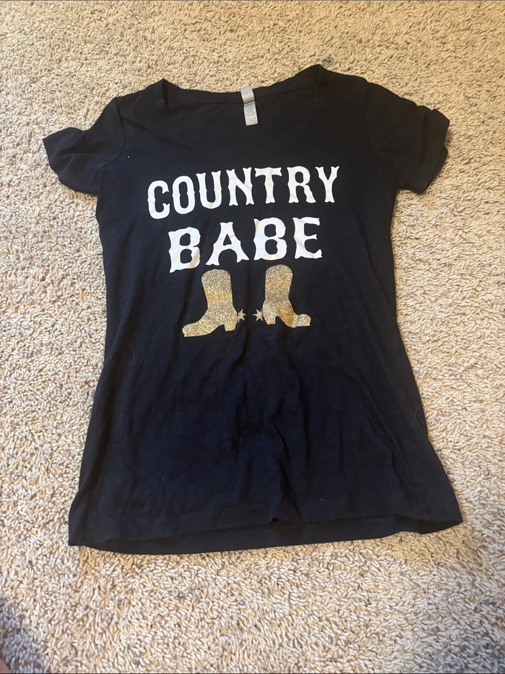 Country Babe woman’s ' Black Graphic Tee with Gold Glitter Boots